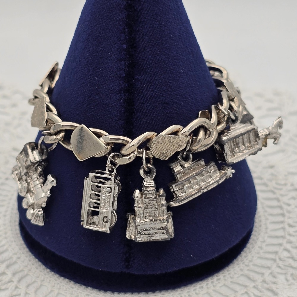 Vintage Walt Disney Productions Silver Charm Bracelet Theme Park Souvenir